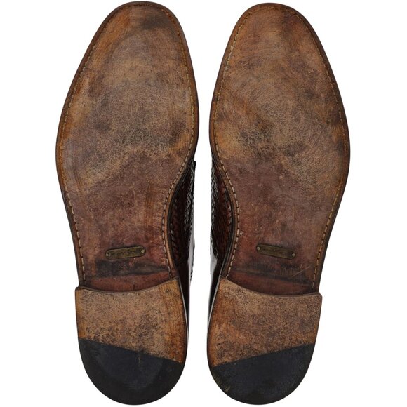 Mezlan Exotic Mens 12M Brown Crocodile Woven Leather Cap-toe Derby Dress Shoes - Picture 3 of 10